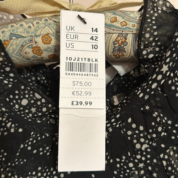 New Topshop BLACK YOKE LONG SLEEVE RUCHED MINI Dress Size 10 - Picture 10 of 10